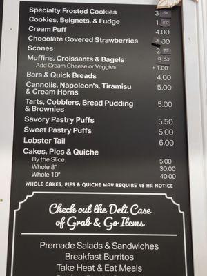 Bakery menu