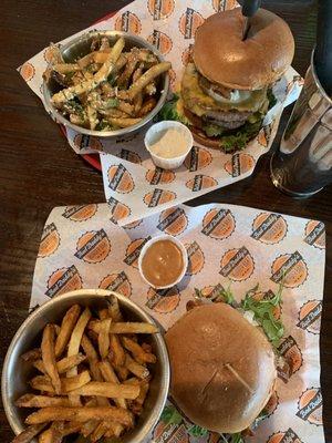 Bistro Burger and  Bacon Cheeseburger on Steroids with normal fries and Truffle Parmesan Fries