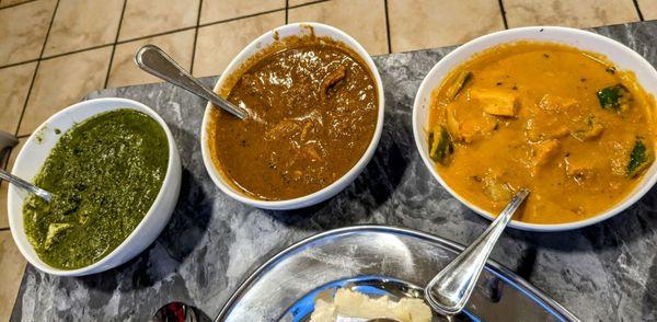 Palak Paneer, Chicken Chettinad Curry, Chicken Tikka Masala