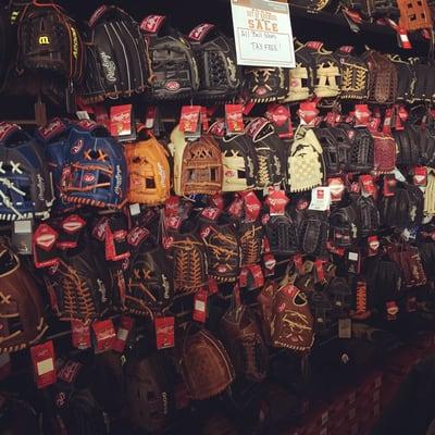 The best glove wall in all sporting good stores. Everything from too of the line gloves to beginners.