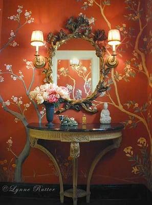 Chinoiserie Powder Room in the San Francisco Decorator Showcase House:  mural and interior design by Lynne Rutter