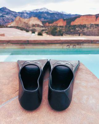 First dip... Oceanways Professional Fins with Garden of the Gods and Pike's Peak in the background.