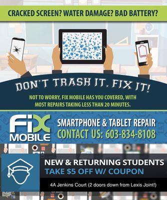 Welcome back UNH Students and Faculty! FiX Mobile has you covered!