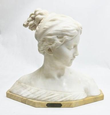 19thC Antonio Garella Alabaster Bust of Poesie