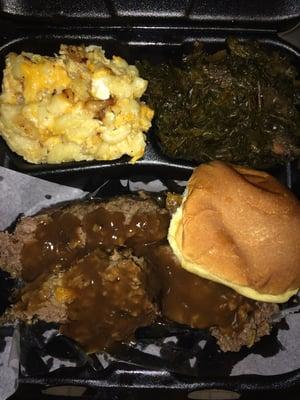 Tyemeka's meatloaf ,Mac & cheese, greens