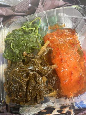 Salmon, spinach and collard greens