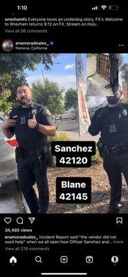 Resign Sanchez 42120 should be fired asap not here to serve and protect blank 42145.  We are disgusted.