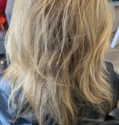 Before: 
She needed a brighter blonde warm root and her extensions installed to add fullness and length