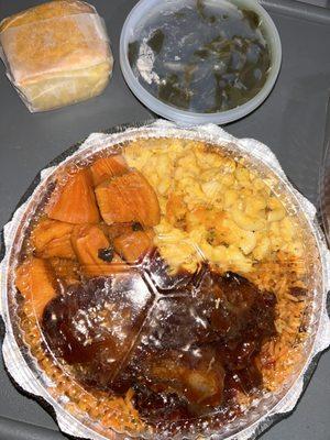 Beef ribs Candied Yams (Sm) Macaroni & Cheese (Sm) Collard Greens (Sm) Dirty Rice Cornbread