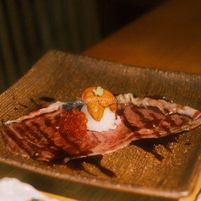 Wagyu sushi with uni and ikura
 IG: @thephotographerfoodie