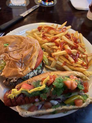 Chicago burger and Chicago dog with fries