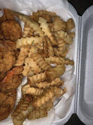 Old fries & greasy old shrimp