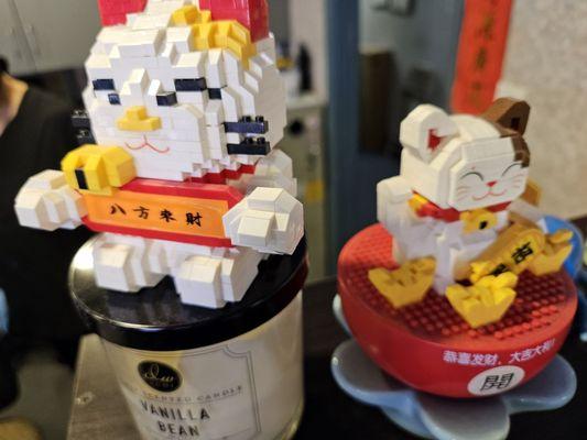 Lucky Lego Cat at front desk