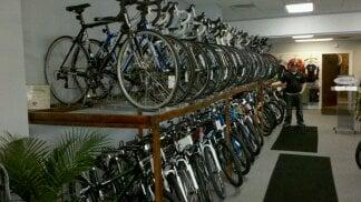 Very large selection of road and mountain bikes.