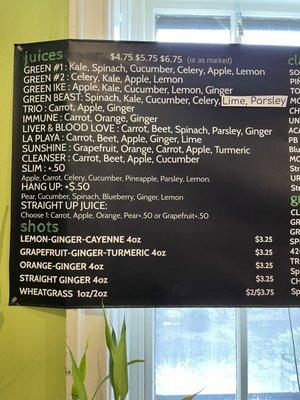 Juice Menu