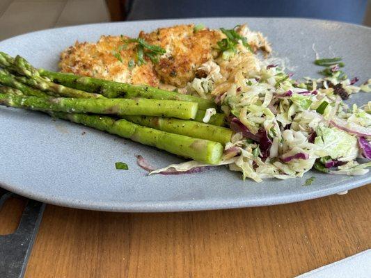 Crab cakes, Slaw and Asparagus