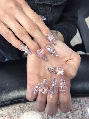 Clear tip with rhinestones , almond shape $95