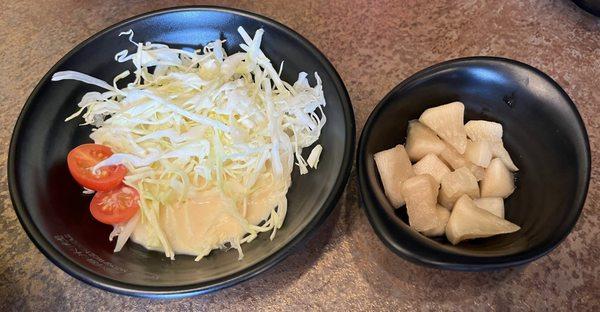 Side salad with rice bowl and pickled daikon