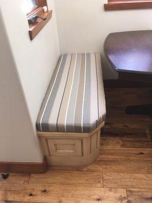 Jenny skillfully re-apolstered custom bench cushions for our eat in nook!