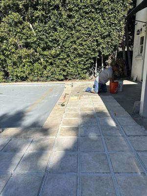 Installing limestone pavers with thin set