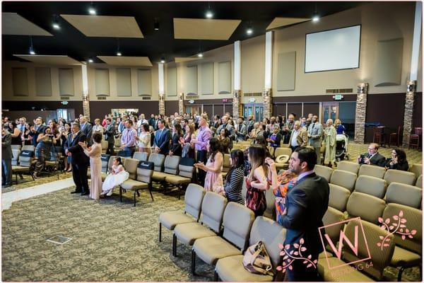 View of the crowd.  The auditorium had plenty of space for our guests.  Our wedding consisted of 215 guests.