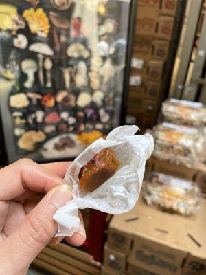 Candy cap caramels (made with dried fungi! Rich flavor with maple syrup and slightly tart notes)