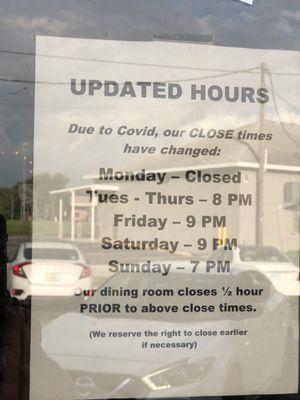 New hours posted on their door - September 2021