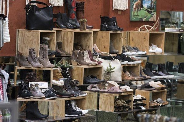 Shoe selection includes brands such as Jeffrey Campbell, Sorel, UGG, Dolce Vita, Free People, J/Slides, Born and Blowfish.