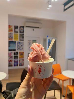 Small size gelato: Lavender Vanilla (bottom), Guava (top)