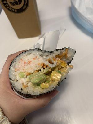 Snow crab with corn, cucumber, spicy mayo, edamame, and carrot