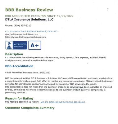 A+ rating with the Better Business Bureau