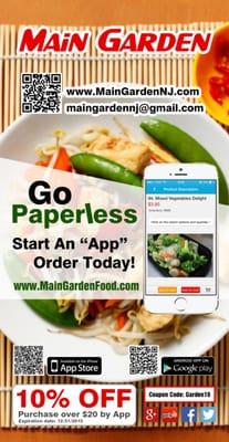 GO Paperless Start An "App' Order Today！！！ 10% OFF Purchase over $20 by App!!! EXPIRATION DATE:12/31/2015 (Coupon code:garden10)