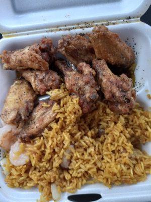 Garlic Pepper wings and shrimp fried rice