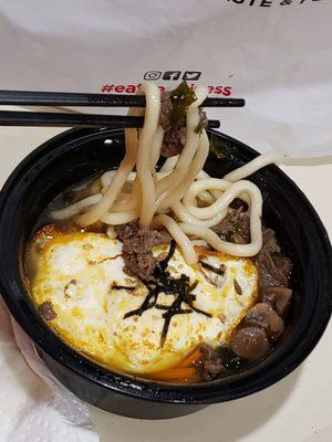 Udon with fried egg and bulgogi