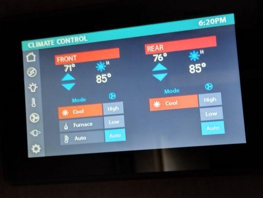 Front & back temperature sensors both reading 85 degrees, when it was comfortable inside. No sensor fault noted by the shop.