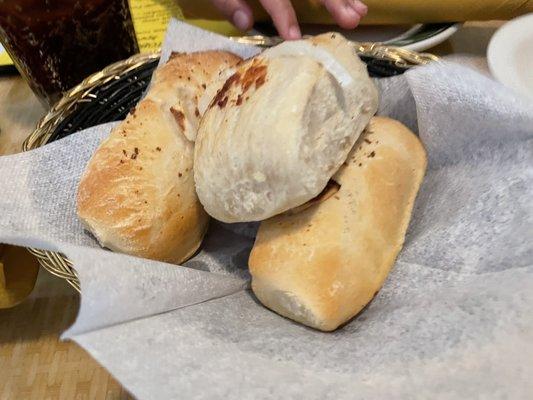 Complimentary bread, freshly baked, has onion.