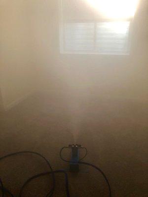 Dry fog treatment for mold remediation inside a customer's home.