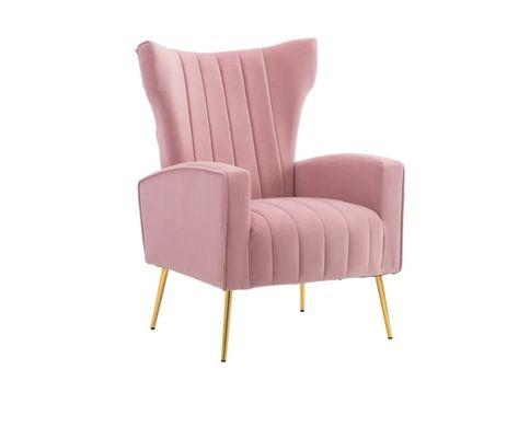 Baby pink velvet chair now available to rent.