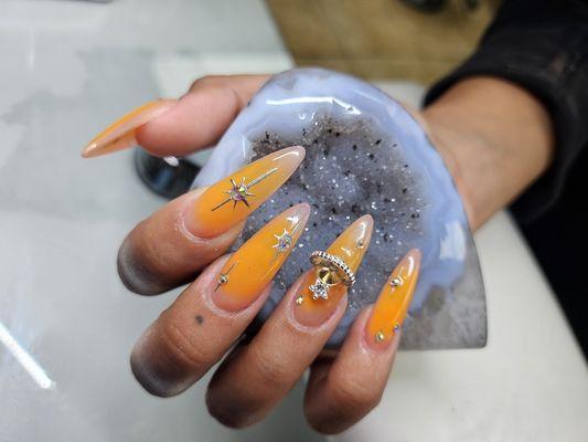 Gel-X orange aura nails