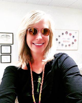 Dr. Boname modeling her new WB Tolley style with the sunclip that comes with the purchase of the frame