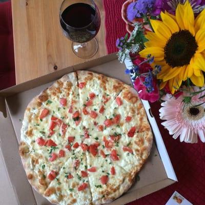 White pizza with garlic. I added my own fresh herbs.