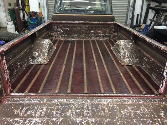 A full set of cherry stained planks made for a budget friendly 59 Apache truck.