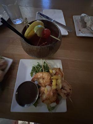 Jerk Shrimp Skewers and Caribbean Rum Punch