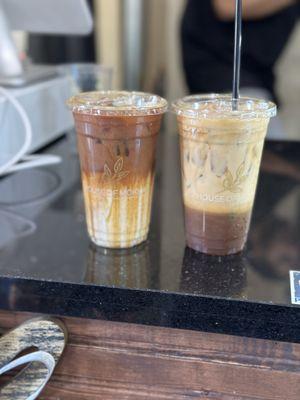 Iced Yemeni latte and iced brown shaken espresso