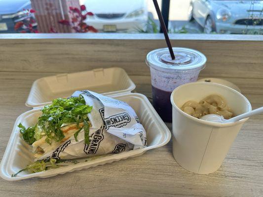 Falafel Wrap, Acai smoothie, Mac N Chz (16oz)