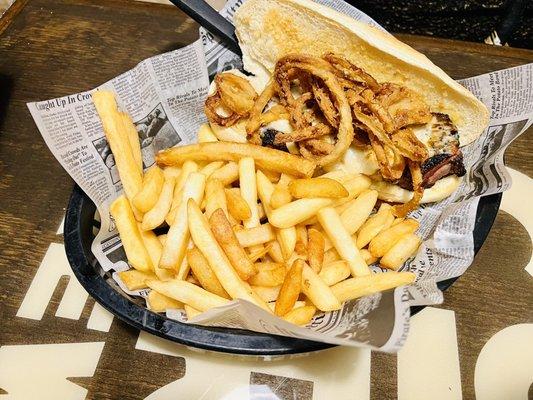 Steak sandwich and fries