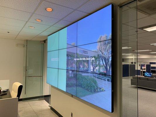 A 3x3 video wall using nine 46" ultra slim bezel Samsung TVs.