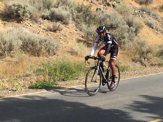 Final 6 mile climb at the end of the Silver State 508 - a 508 mile non-stop cycling race in the Nevada desert.  Setting the course record