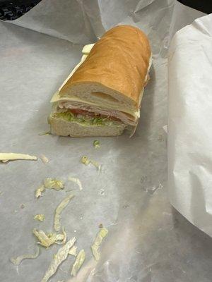 Half of the turkey sub