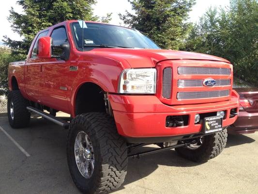 Custom Lifted Ford F 250 Windshield we did!! Truck had an enormous lift!